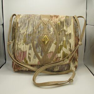 Vintage Sharif Designs Ltd. Floral ruched fabric purse with leather details